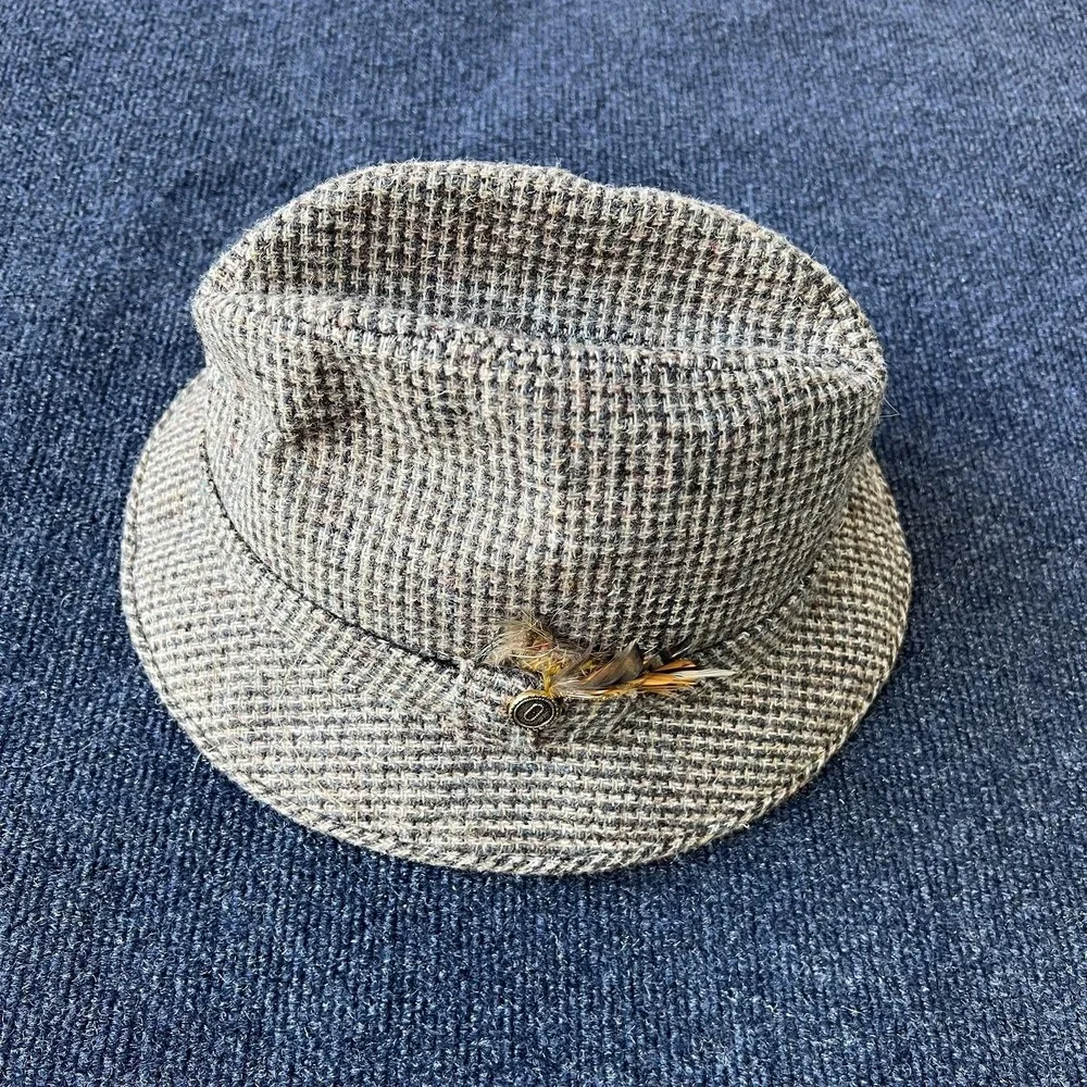 Pendleton Hat Fedora Fitted Mens 7 3/8 Gray Brown Tweed Wool Feather‎ Trilby